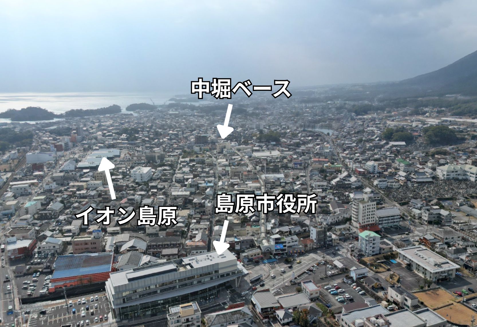 島原市役所やイオン島原店にも近い、島原市中心部の中堀ベース周辺環境